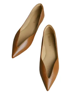 Brown caramel slip on pointed flats shoes