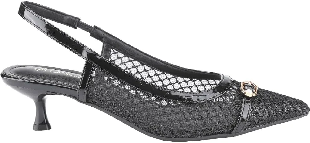 CLOVERLAY Women's Fashionable Sexy Party Mesh Slingback Pumps Low Kitten Heel Chic Sexy Pointed Toe Low Heel Shoes Pumps