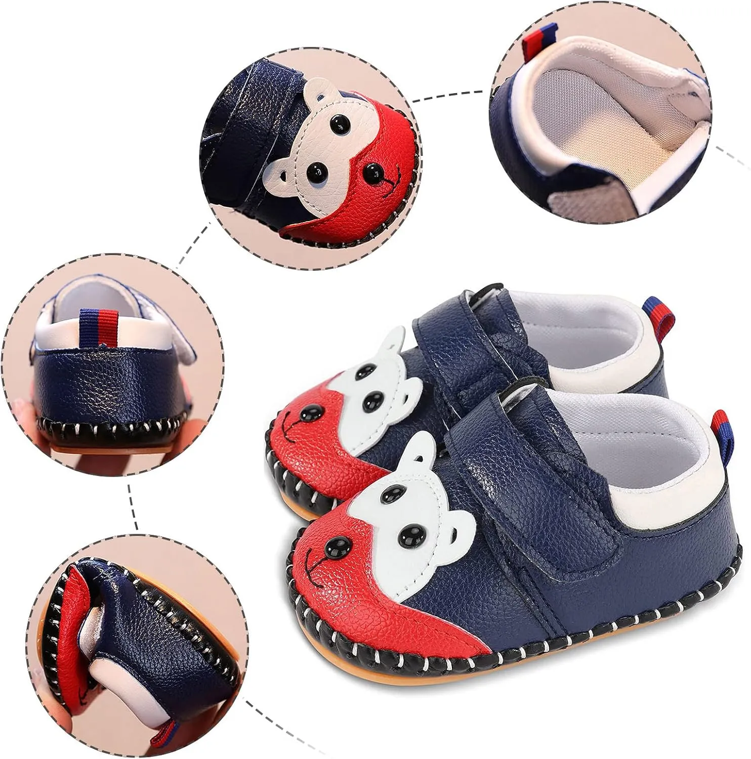 Cute 𝐂artoon Prewalkers Shoes for Infant Baby Boys Girls Soft Sole Leather Non Slip Comfortable Sports Footwear