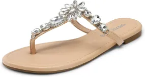 DREAM PAIRS Flip Flops for Women Dressy Rhinestone T-Strap Thong Sandals for Summers Dress Beach