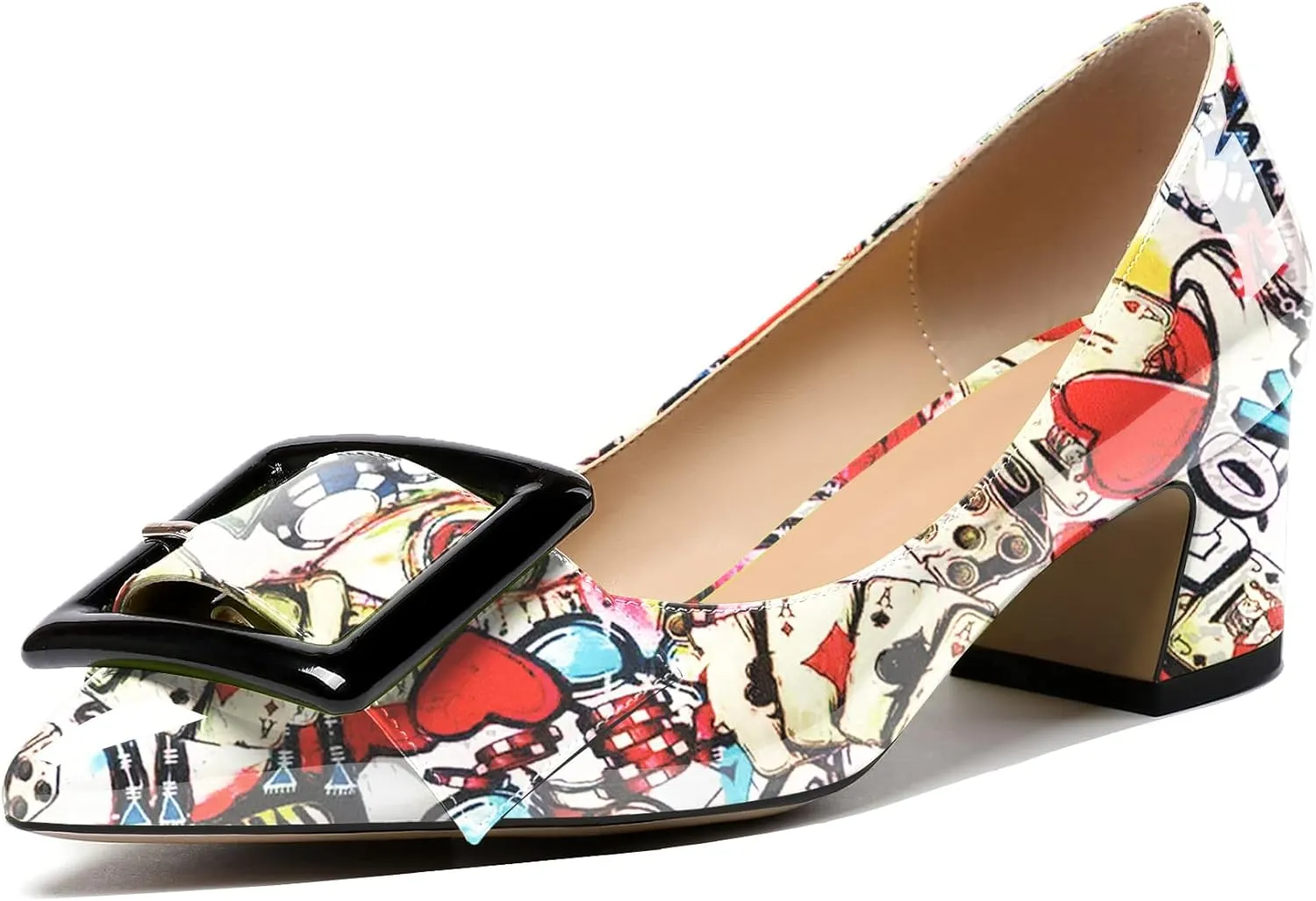 Eldof Pointed Toe Pumps,Classy 2 Inches Block Heel Chic Pumps, Confort Buckle Heel for Office Wedding Dress