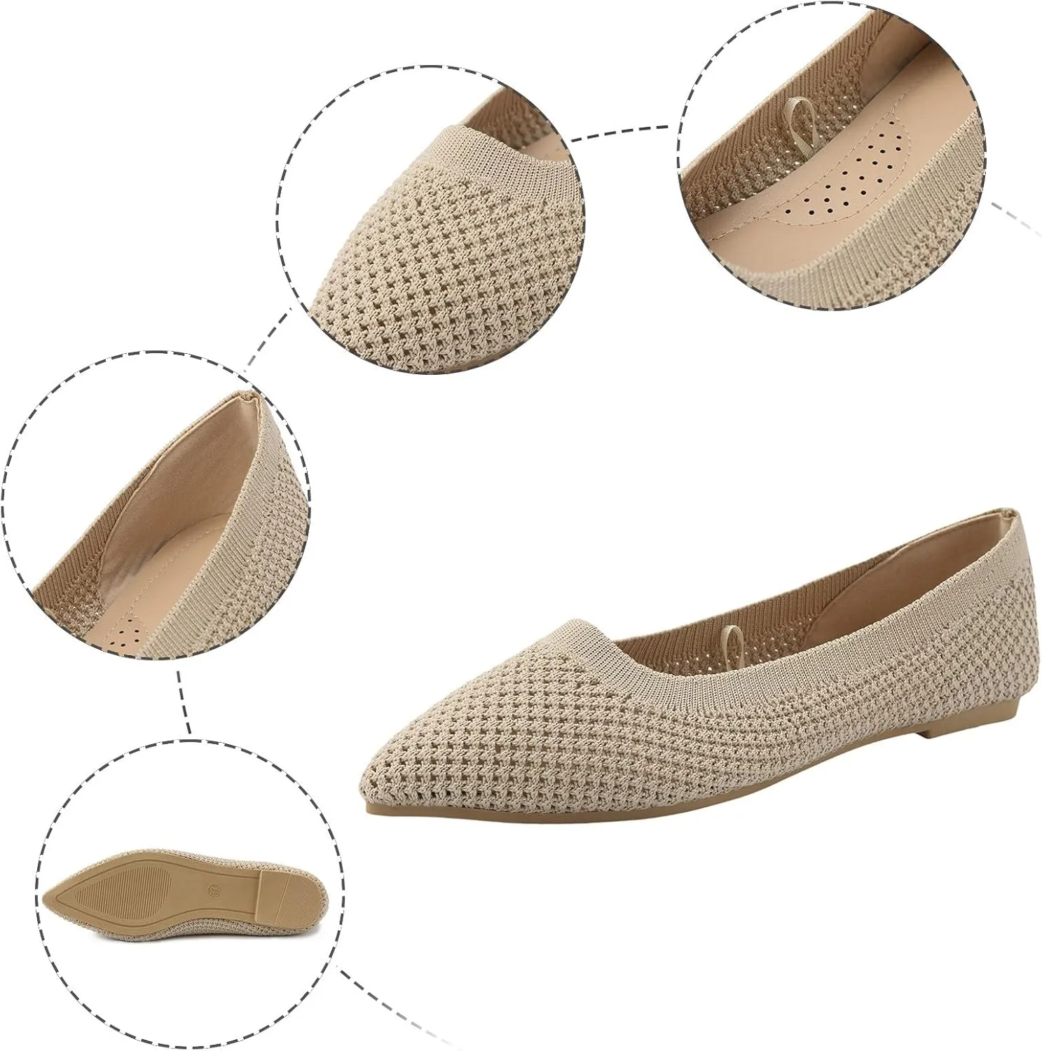 Elegant Pointed Toe Flat Shoes for Women Breathable Mesh Knit Ballet Flats Women's Soft Walking Driving Shoes