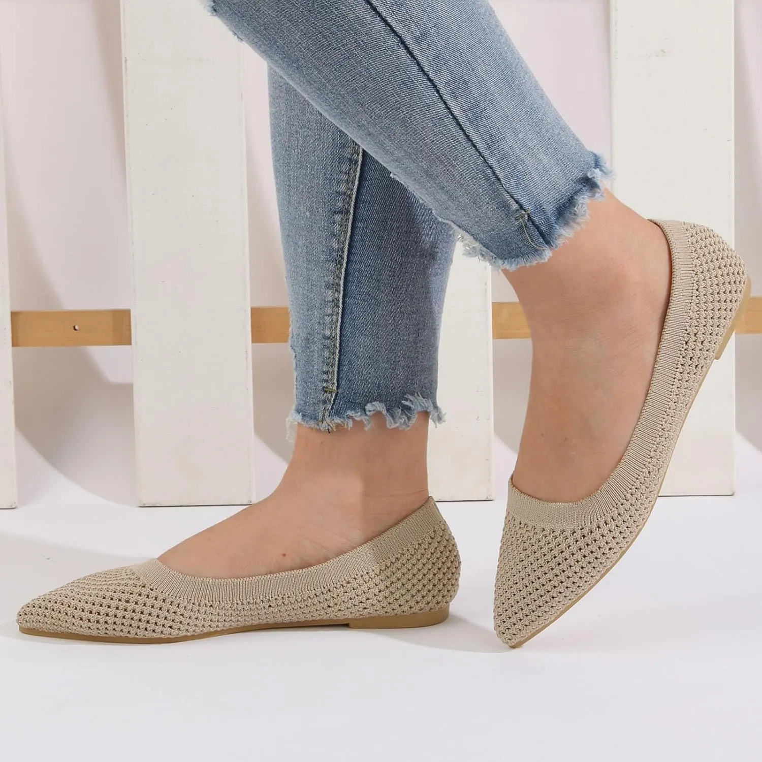 Elegant Pointed Toe Flat Shoes for Women Breathable Mesh Knit Ballet Flats Women's Soft Walking Driving Shoes