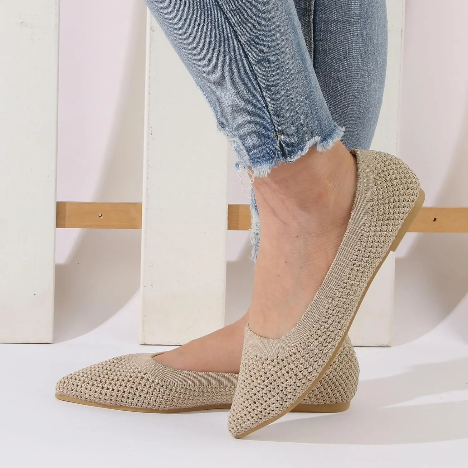 Elegant Pointed Toe Flat Shoes for Women Breathable Mesh Knit Ballet Flats Women's Soft Walking Driving Shoes