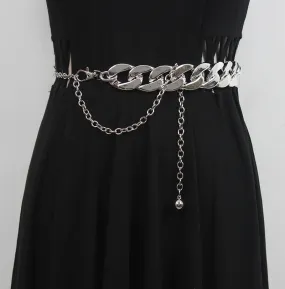 Fashion Punk Women Thick Chain Pants Chain Metal Waist Chain with Dress Shirt Belt Girdle