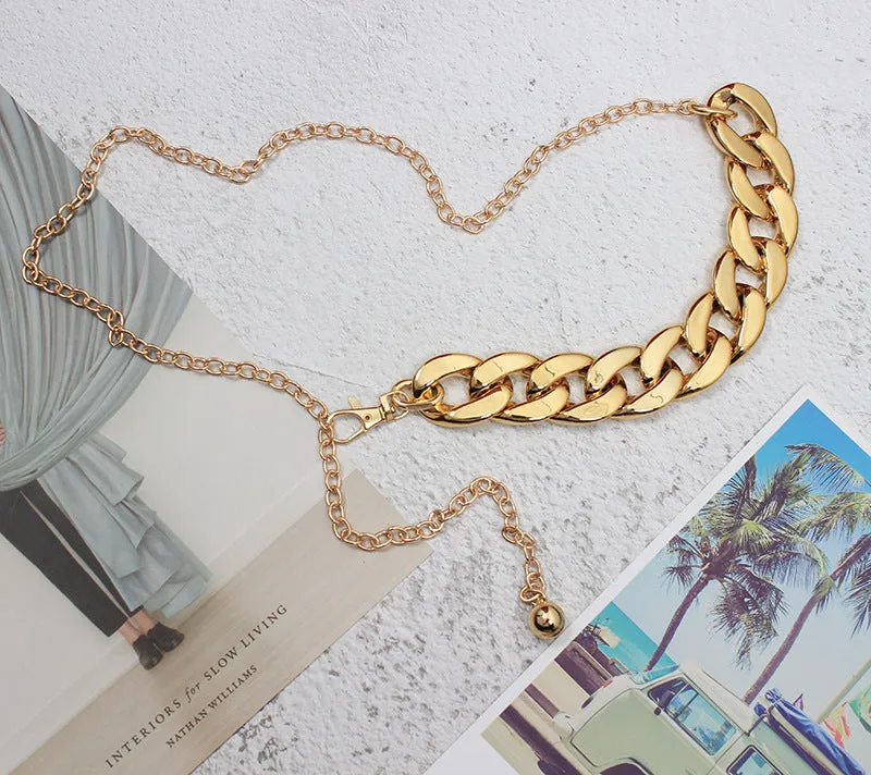 Fashion Punk Women Thick Chain Pants Chain Metal Waist Chain with Dress Shirt Belt Girdle