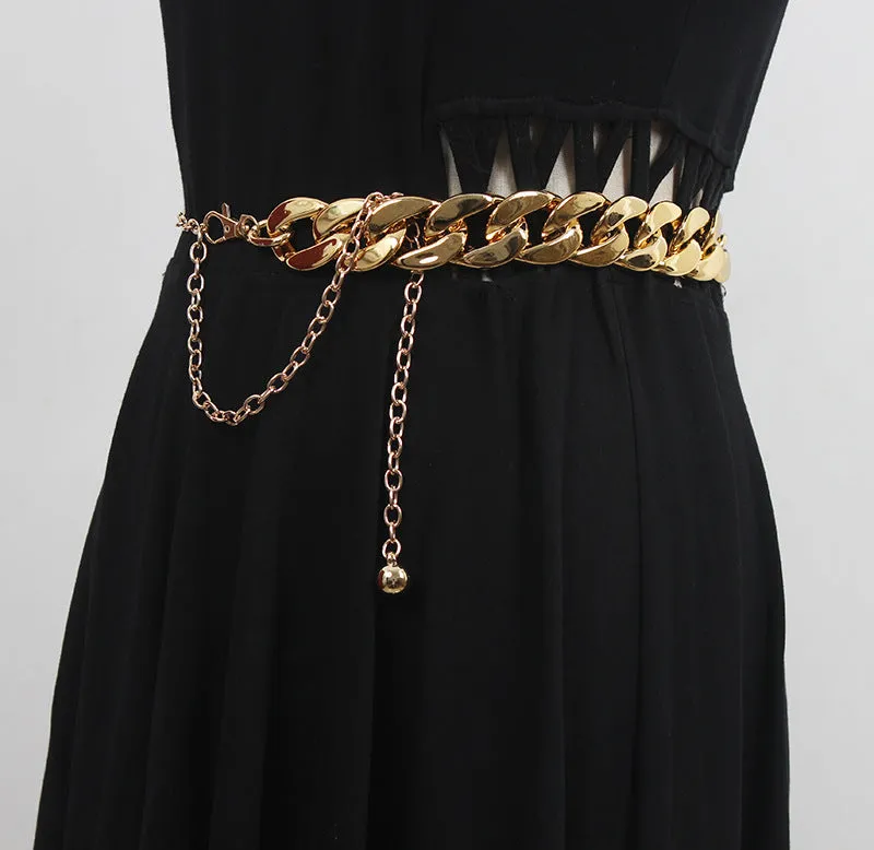 Fashion Punk Women Thick Chain Pants Chain Metal Waist Chain with Dress Shirt Belt Girdle