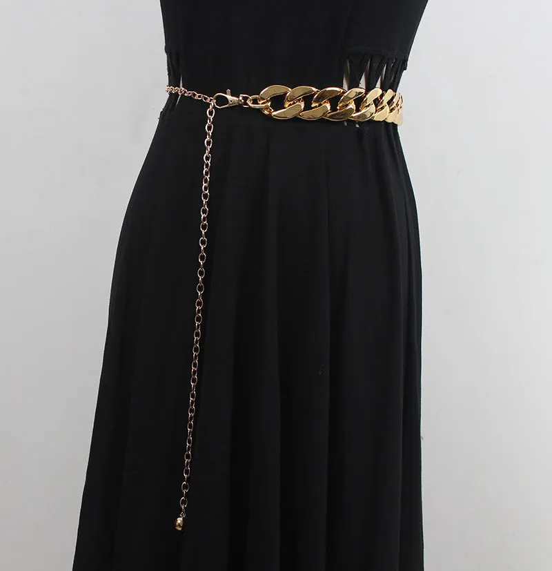 Fashion Punk Women Thick Chain Pants Chain Metal Waist Chain with Dress Shirt Belt Girdle