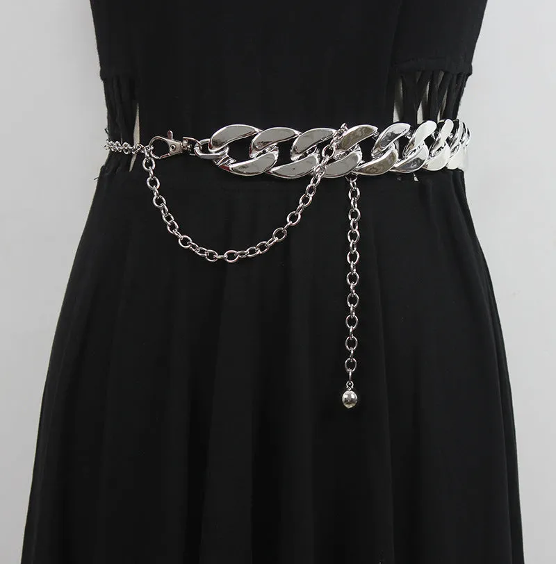 Fashion Punk Women Thick Chain Pants Chain Metal Waist Chain with Dress Shirt Belt Girdle