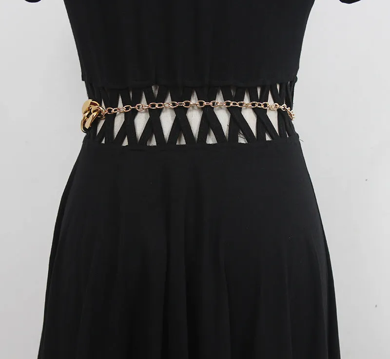 Fashion Punk Women Thick Chain Pants Chain Metal Waist Chain with Dress Shirt Belt Girdle