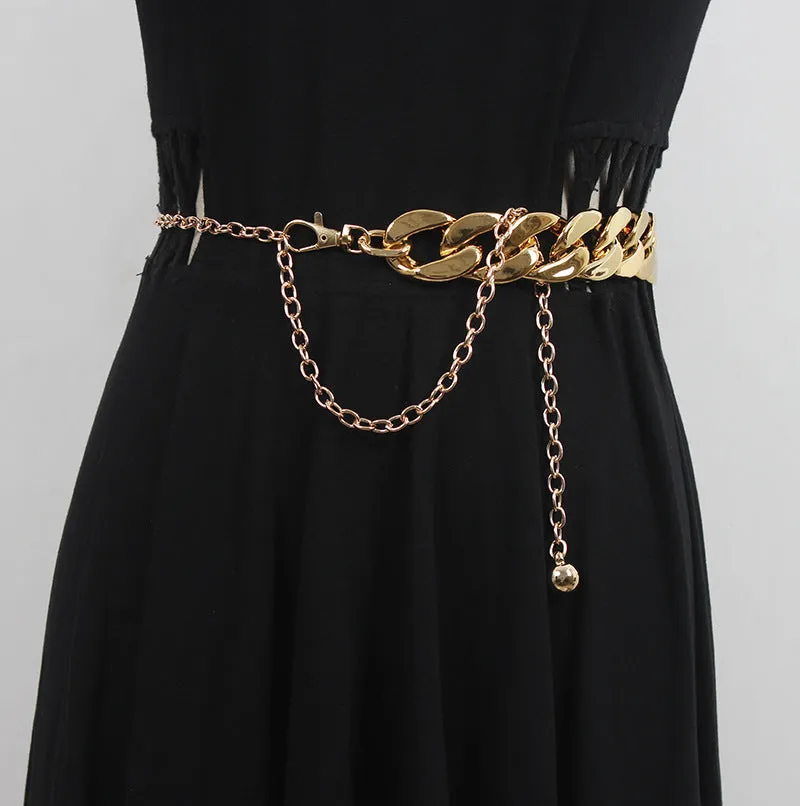 Fashion Punk Women Thick Chain Pants Chain Metal Waist Chain with Dress Shirt Belt Girdle