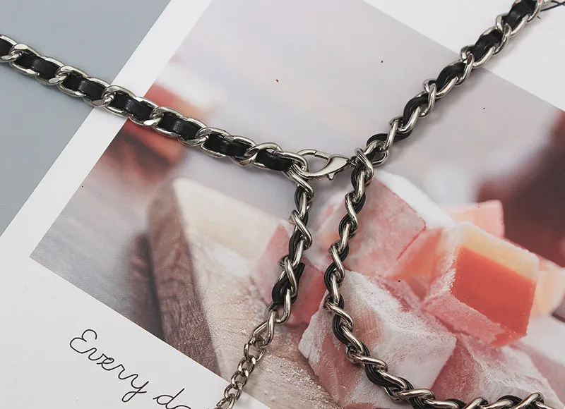 Fashion Retro Fringed Genuine Leather Braided Metal Cowhide Extended Chain Belt Accessories Decorative Waist Chain