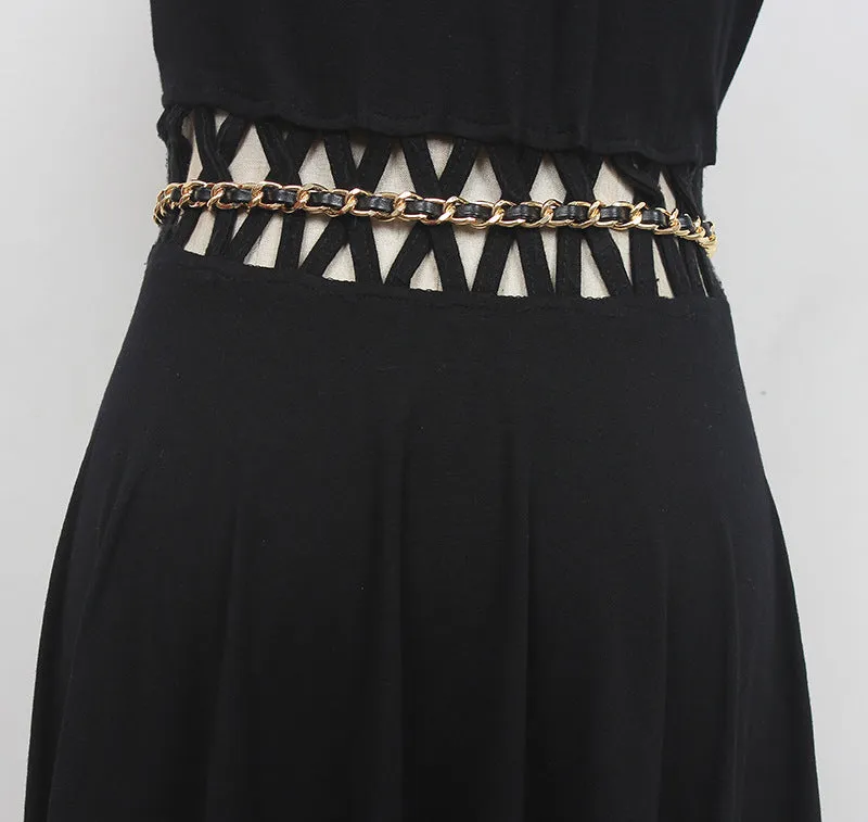 Fashion Retro Fringed Genuine Leather Braided Metal Cowhide Extended Chain Belt Accessories Decorative Waist Chain