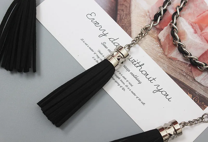 Fashion Retro Fringed Genuine Leather Braided Metal Cowhide Extended Chain Belt Accessories Decorative Waist Chain