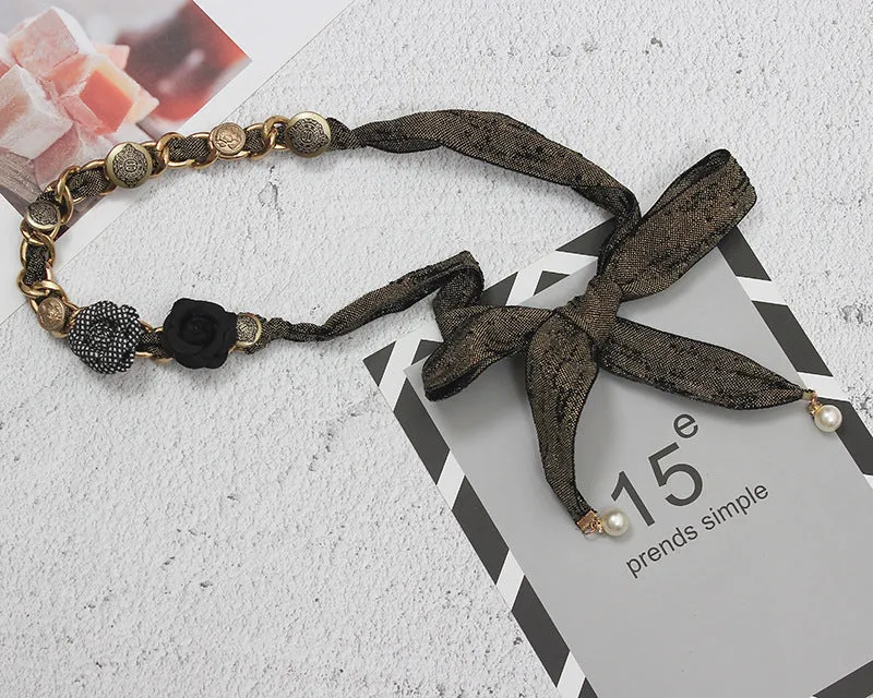Fashion Women Rose Flower Belt Large Size Lengthened Waist Chain Premium Sense Accessories Silk Scarf Knotted Girdle