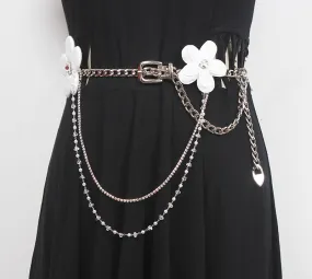 Fashion Women Rose Flower Belt Large Size Lengthened Waist Chain Premium Sense Accessories Silk Scarf Knotted Girdle