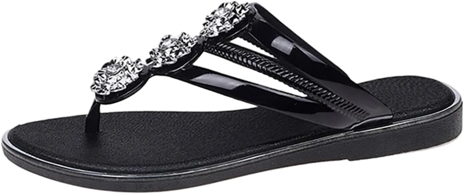 Flip Flops Sandals for Women Trendy Rhinestone Falt Thong Sandals Cutes Summer Slip on Slippers Beach Flip Flops