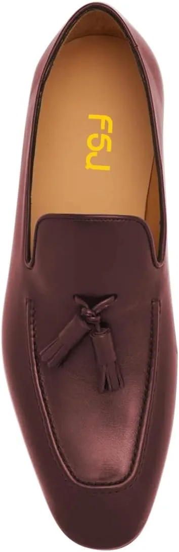 FSJ Men's Classic Leather Tassel Loafers Elegant Slip-On Dress Shoes with Soft Cushioned Insole Formal Casual Wear Shoes Size 4-16 US
