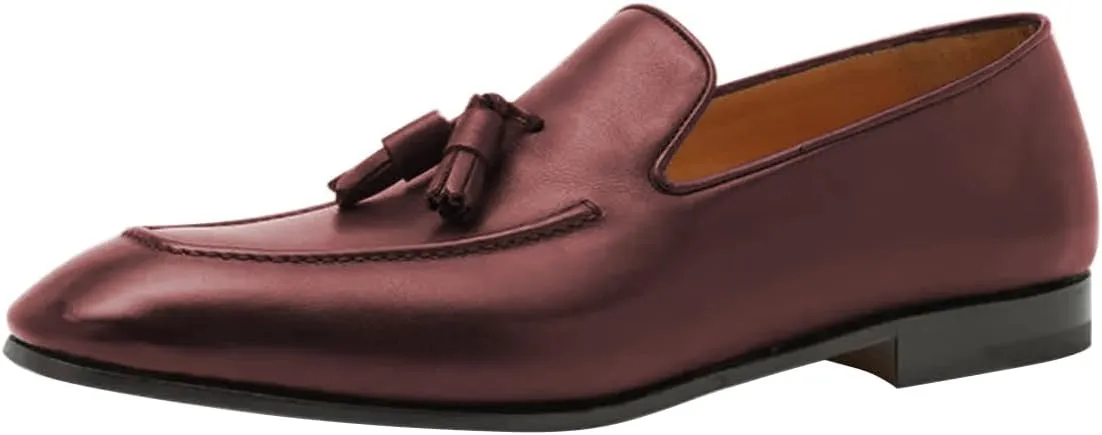 FSJ Men's Classic Leather Tassel Loafers Elegant Slip-On Dress Shoes with Soft Cushioned Insole Formal Casual Wear Shoes Size 4-16 US