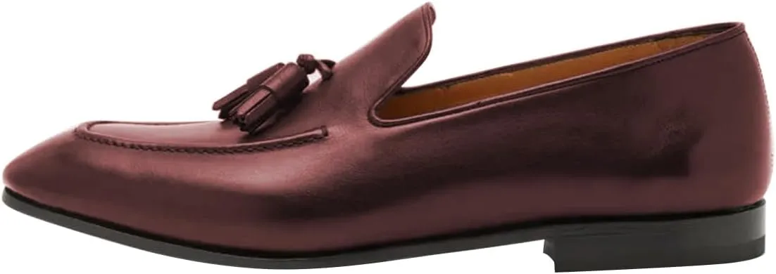 FSJ Men's Classic Leather Tassel Loafers Elegant Slip-On Dress Shoes with Soft Cushioned Insole Formal Casual Wear Shoes Size 4-16 US