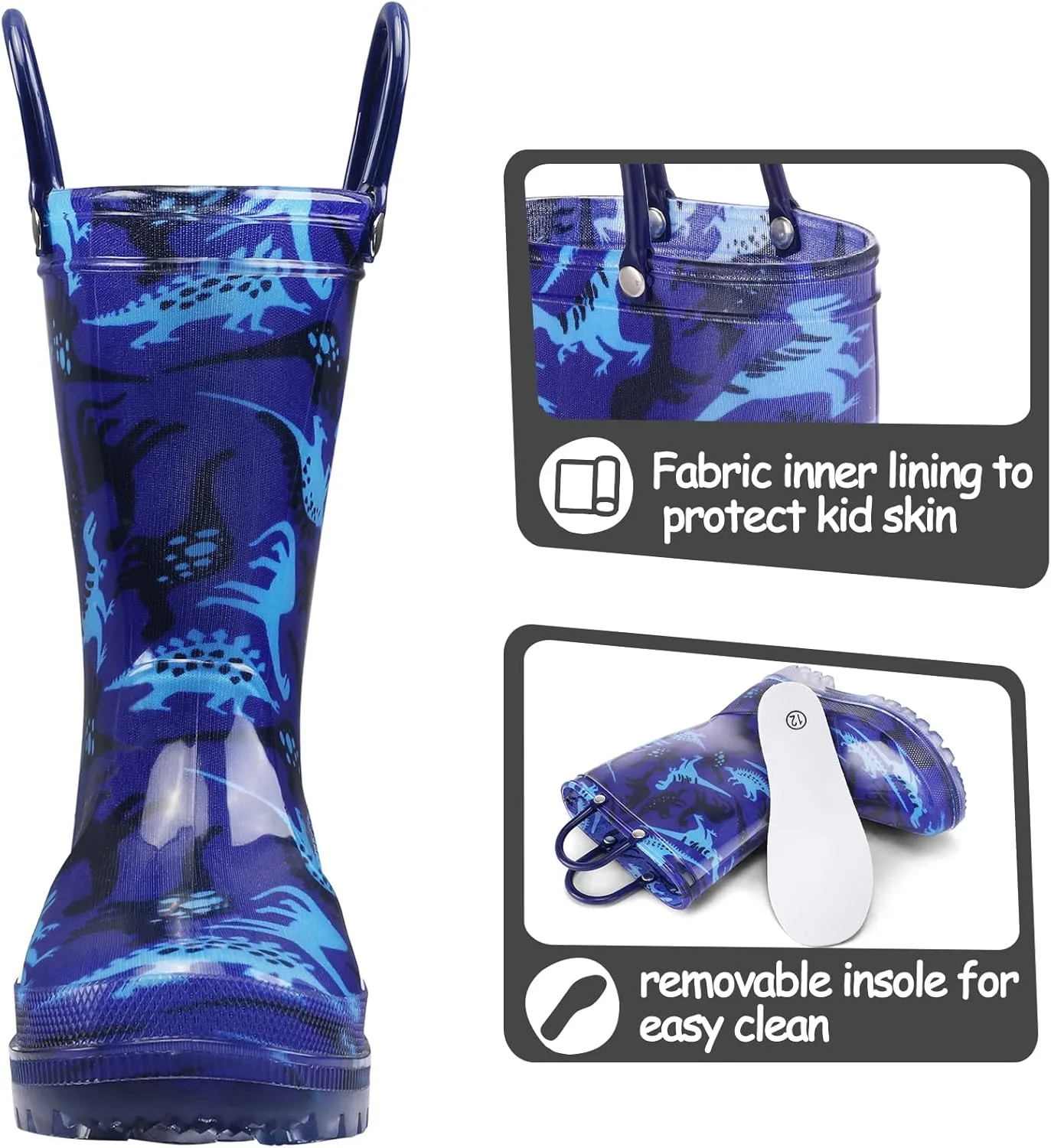 K KomForme Kids Rain Boots, Waterproof Light up Boots with Easy-on Handles