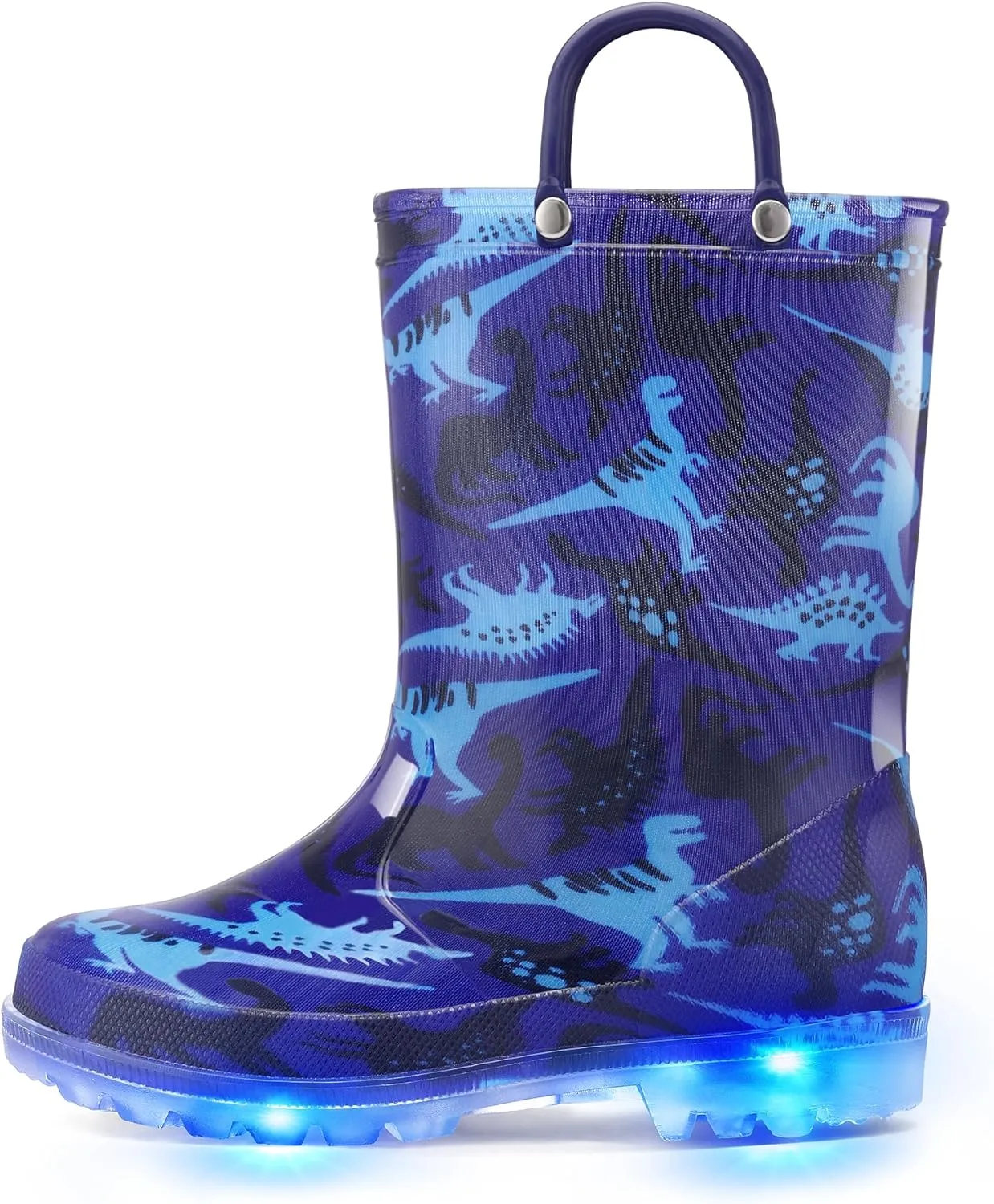 K KomForme Kids Rain Boots, Waterproof Light up Boots with Easy-on Handles