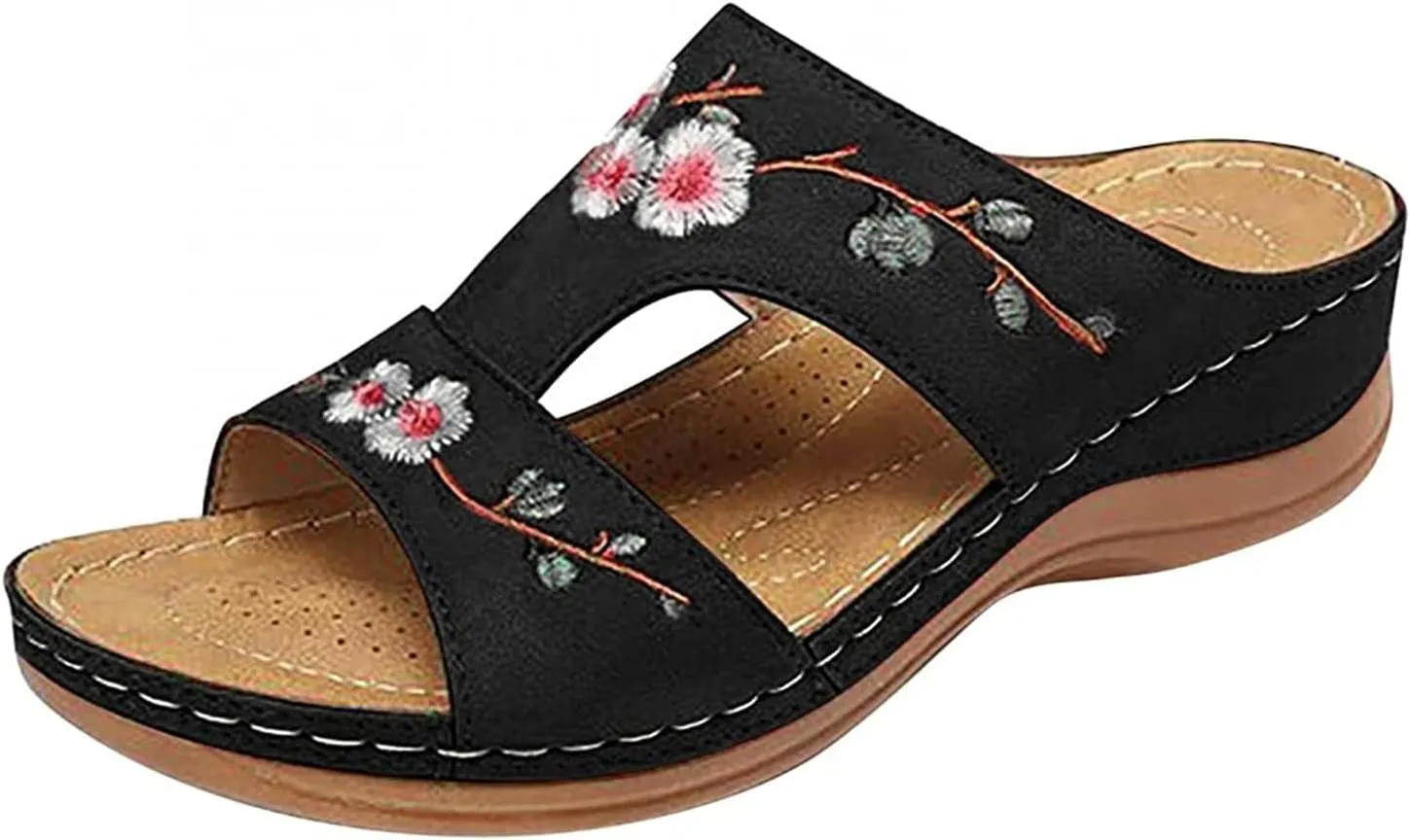 Ladmiple Sandals Women 2023 Trendy Floral Orthopedic Flip Flops with Arch Support Slippers Casual Roman Open Toe Sandal