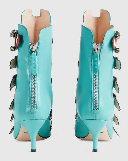 Leather Buckle Ankle Boots - Black or Light Blue