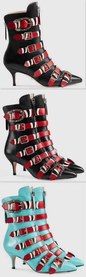 Leather Buckle Ankle Boots - Black or Light Blue