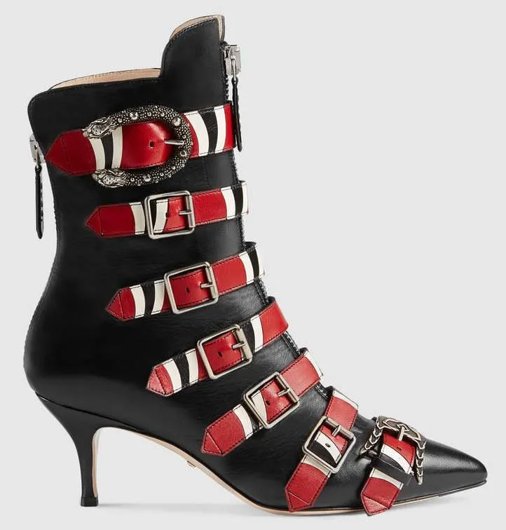 Leather Buckle Ankle Boots - Black or Light Blue