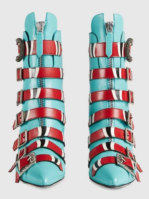 Leather Buckle Ankle Boots - Black or Light Blue