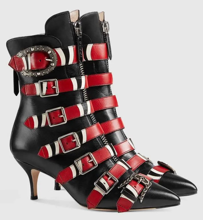 Leather Buckle Ankle Boots - Black or Light Blue