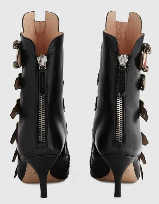 Leather Buckle Ankle Boots - Black or Light Blue