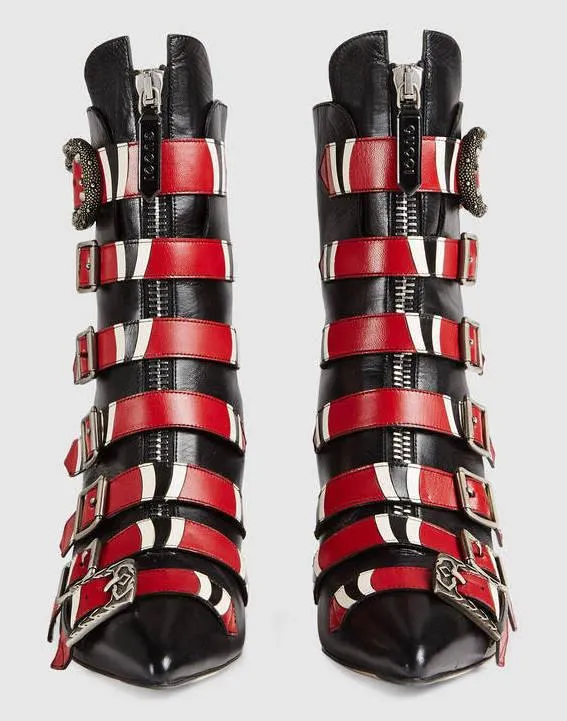 Leather Buckle Ankle Boots - Black or Light Blue