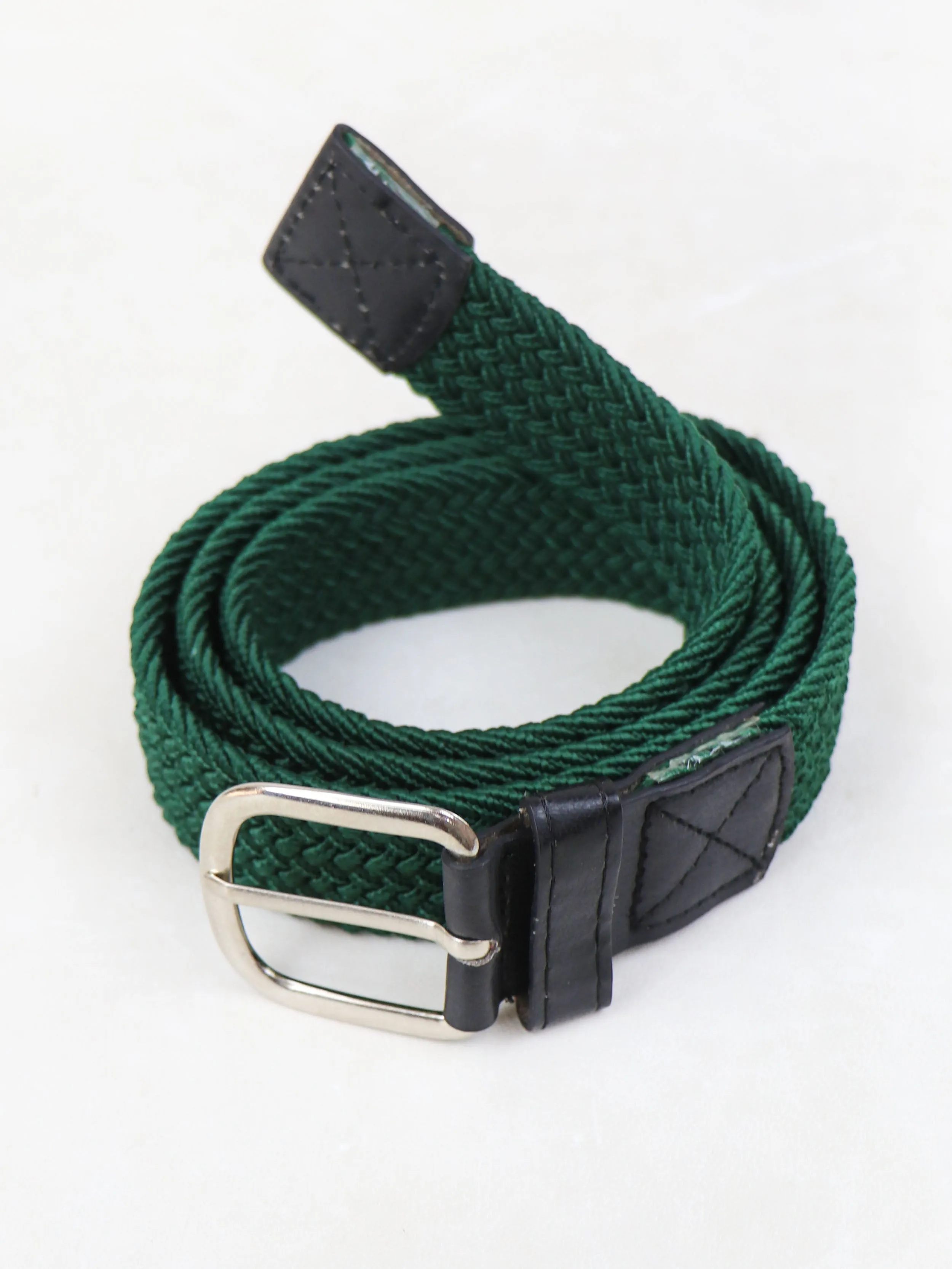 Men Canvas Elastic Fabric Woven Stretch Braided Belt Green 01