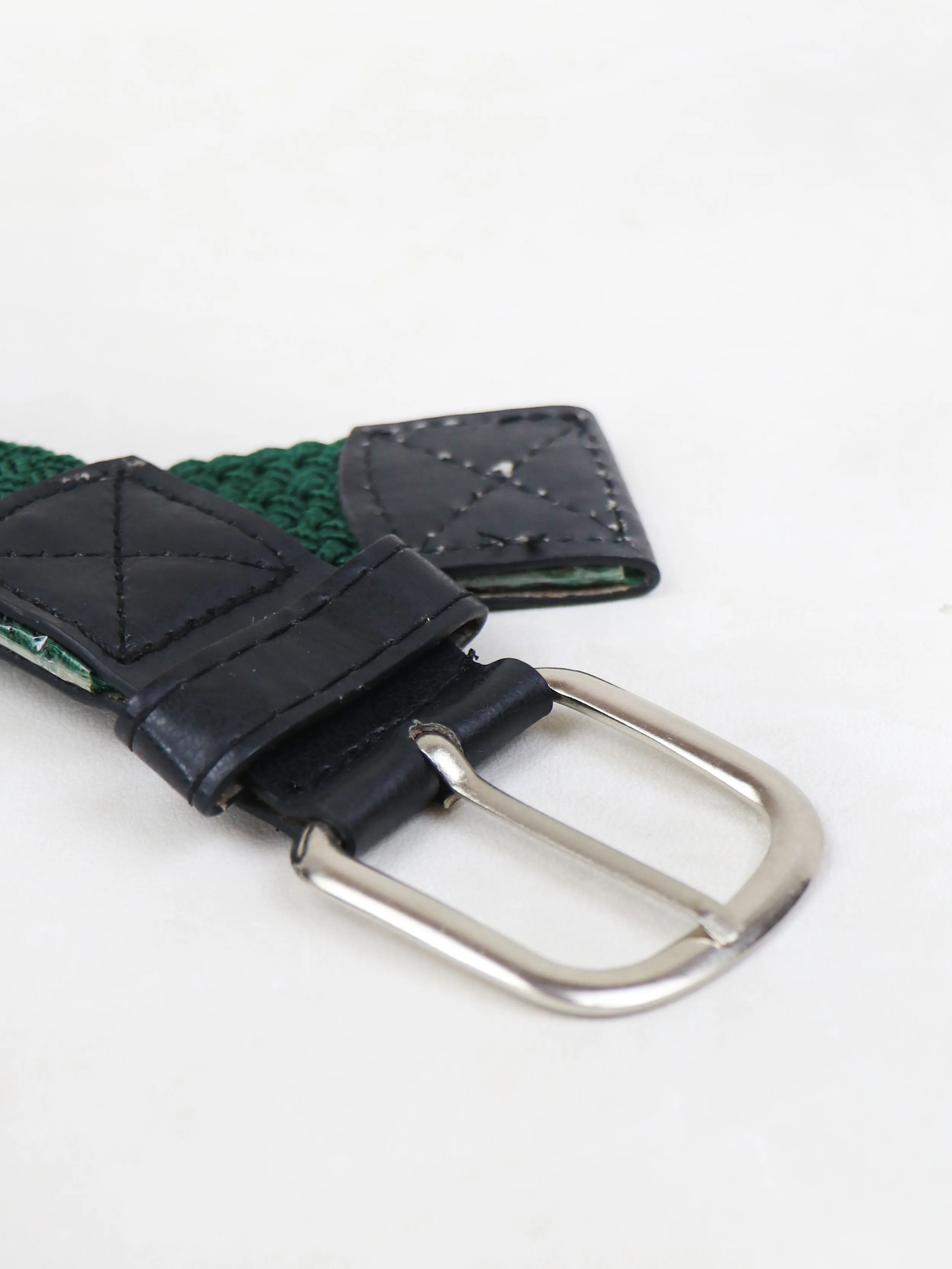 Men Canvas Elastic Fabric Woven Stretch Braided Belt Green 01