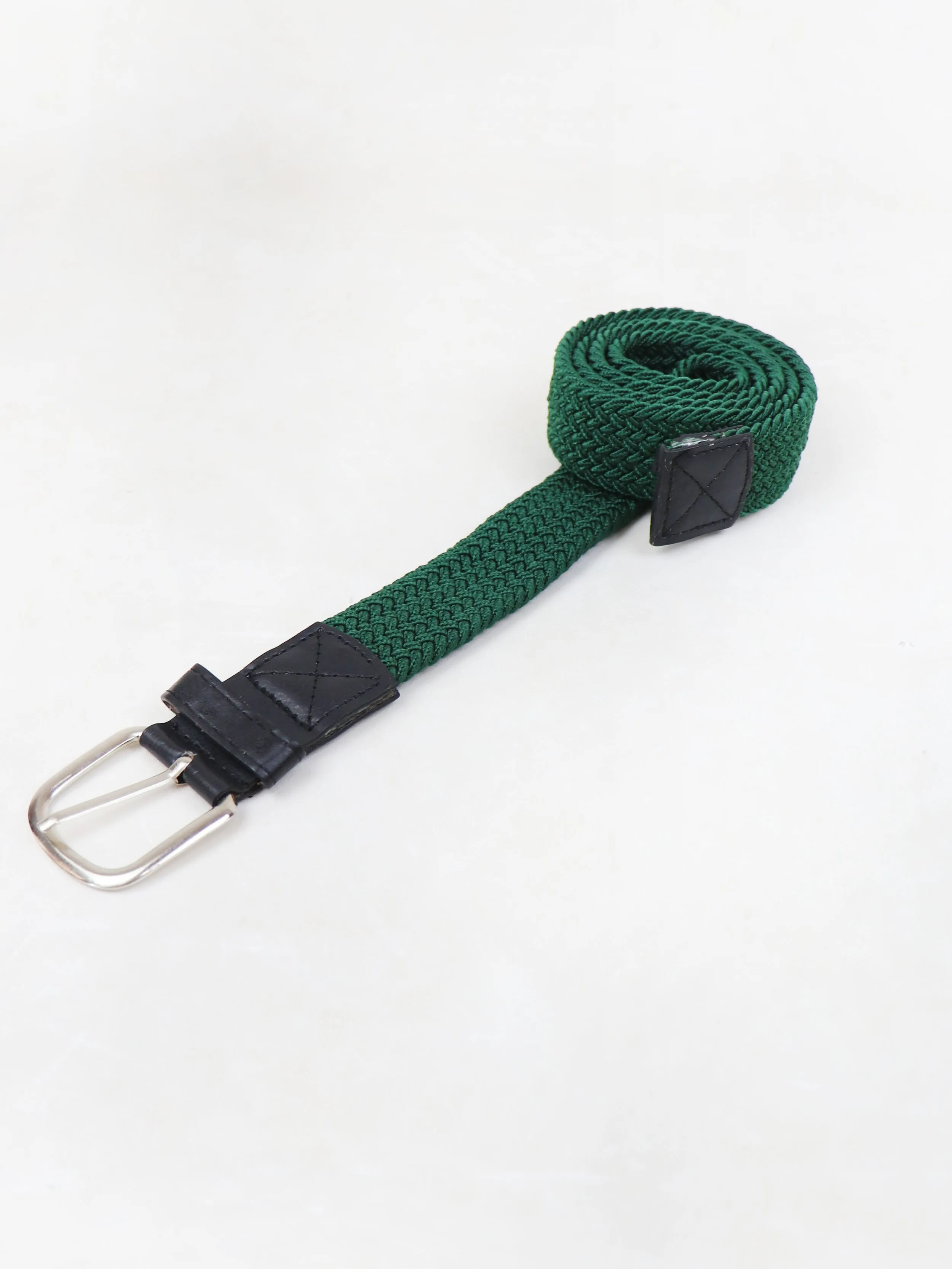 Men Canvas Elastic Fabric Woven Stretch Braided Belt Green 01