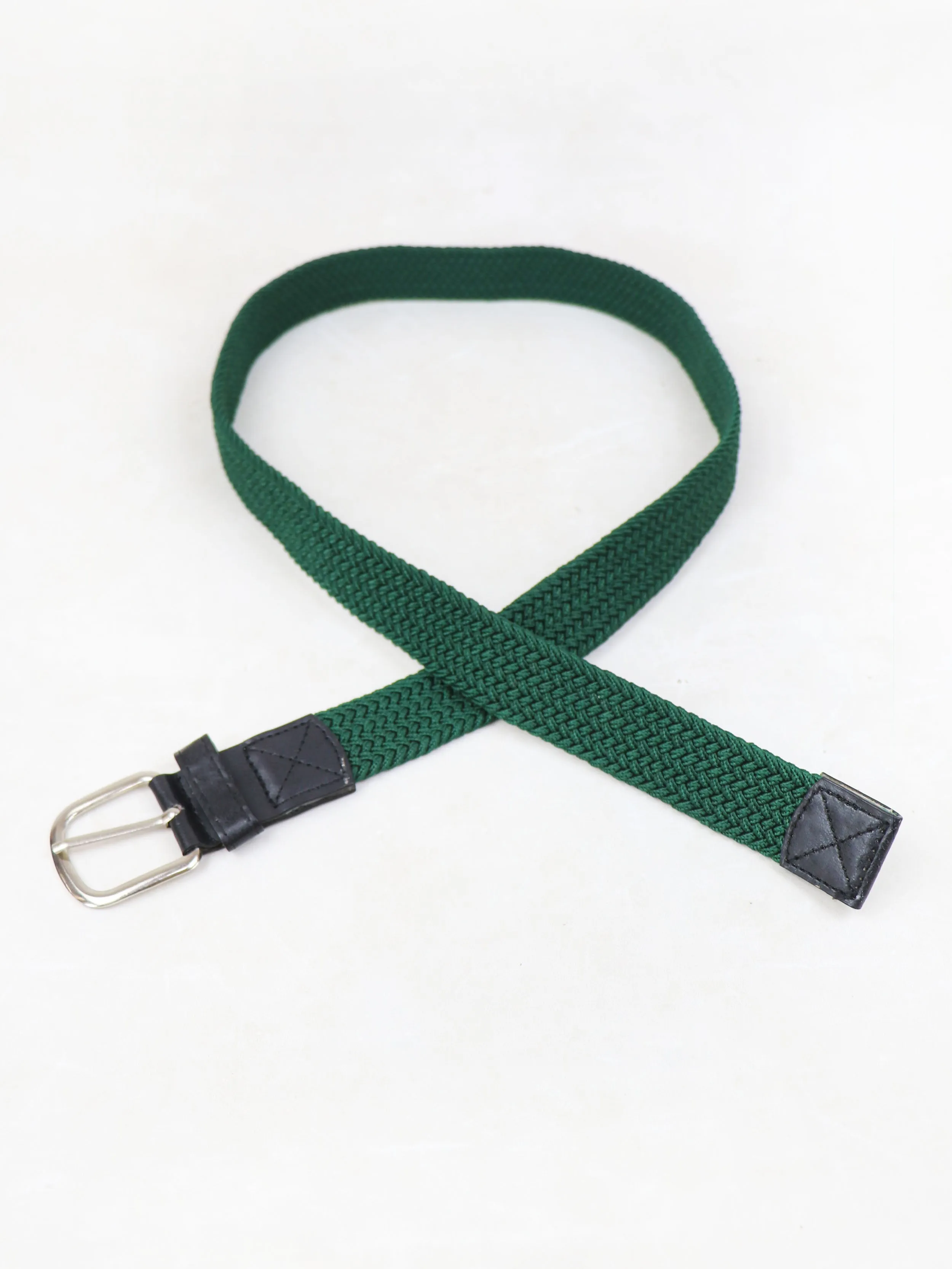 Men Canvas Elastic Fabric Woven Stretch Braided Belt Green 01