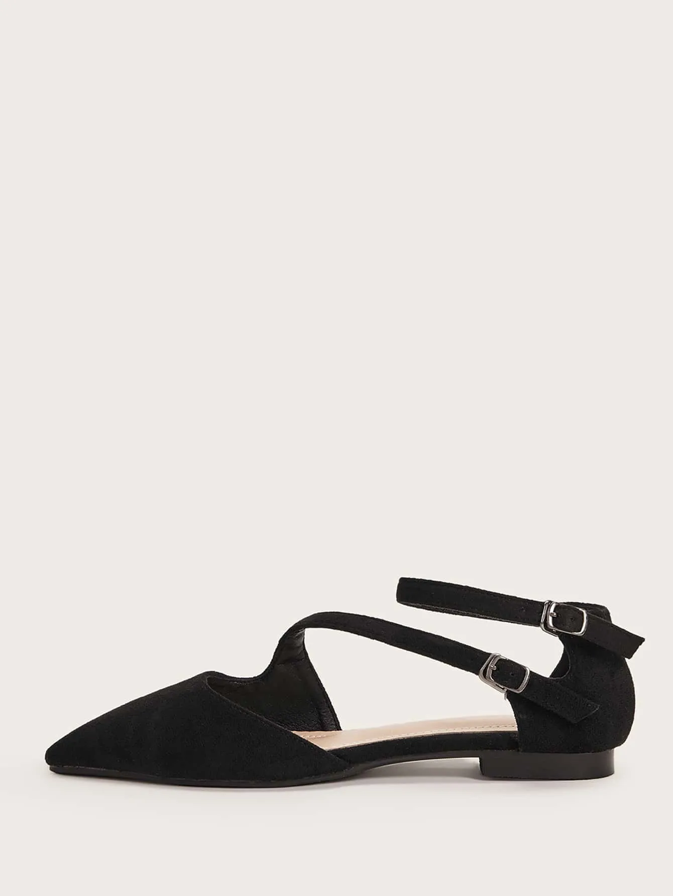 Point Toe Buckle Strap Suede Flats