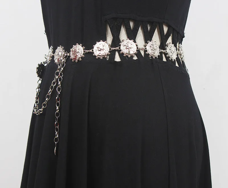 Retro Fashion Metal Character Chain Belt Female Waist Decoration with Skirt Suit Hanfu Waist Chain