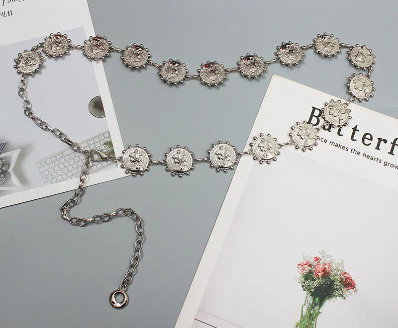 Retro Fashion Metal Character Chain Belt Female Waist Decoration with Skirt Suit Hanfu Waist Chain