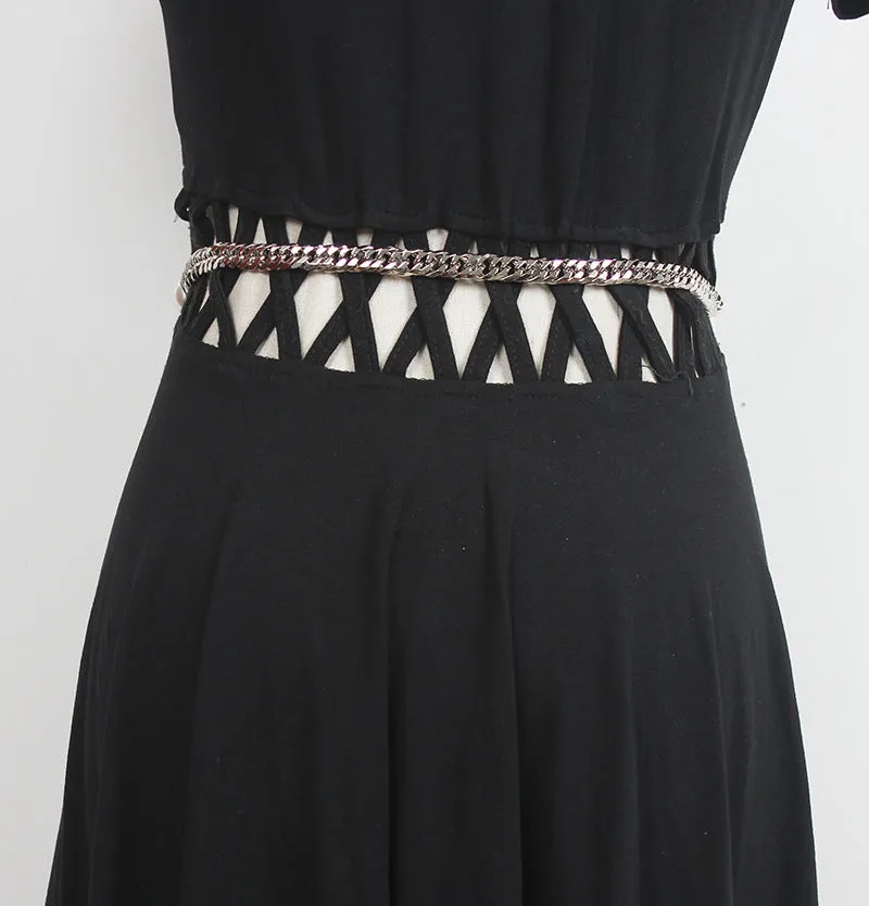 Retro Multi-layer Woven Waist Chain Metal Chain Leather Stitching Fashion Temperament Pearl Belt Women
