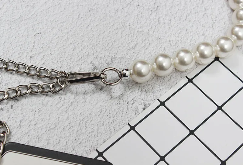 Retro Multi-layer Woven Waist Chain Metal Chain Leather Stitching Fashion Temperament Pearl Belt Women