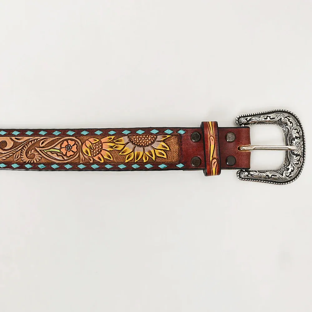 Sunflower Buck Stitch Hand Tooled Leather Belt
