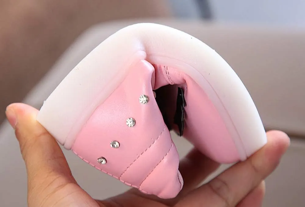 Toddler Girls Light Up Boots Cute Crystal Bowknot Shoes LED Luminous Non-Slip Soft Boots with Side Zipper