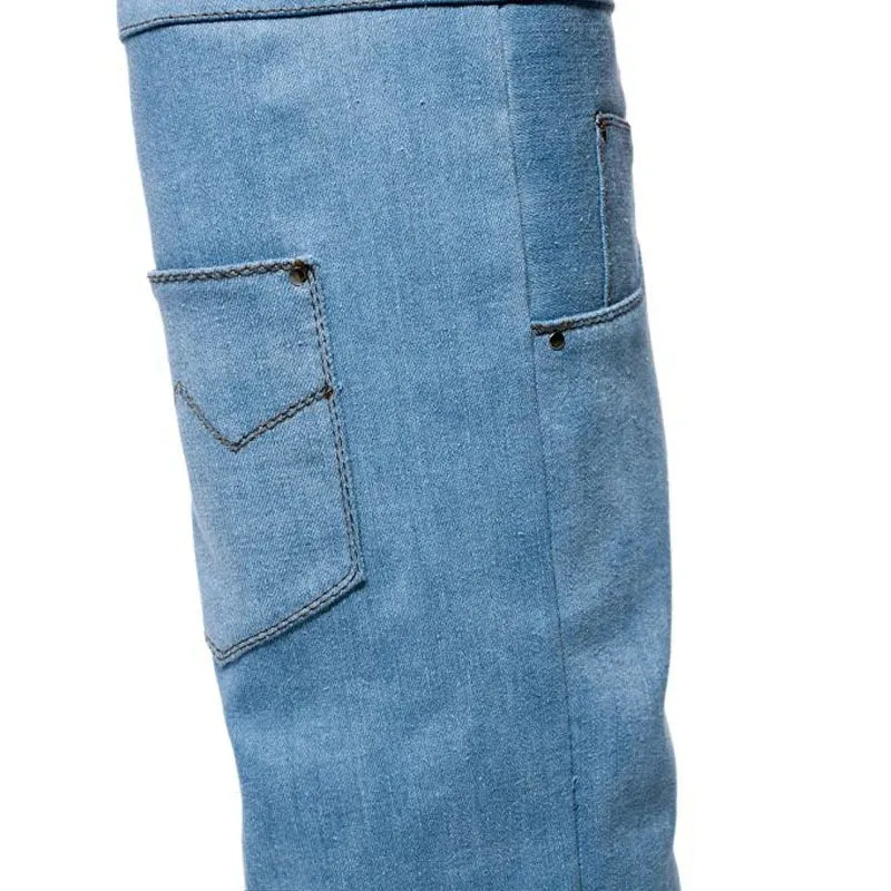 Trend4us Women's Denim Knee-High Boots