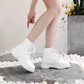 Unisex British Style Leather Short Boots - Classic White