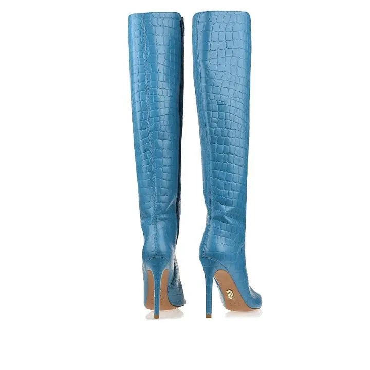 UZA CROC LIGHT DENIM BOOTS