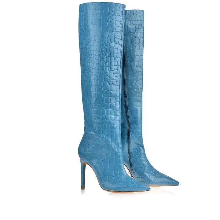 UZA CROC LIGHT DENIM BOOTS