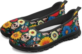Vintage Chic Skulls Printed Womens Flats Comfortable Dressy Slip On Platform Loafers Fit Comfort Mesh Casual Sneakers Daily Wear